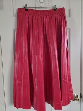 Pleated Red Maxi Skirt with Elastic Waist
